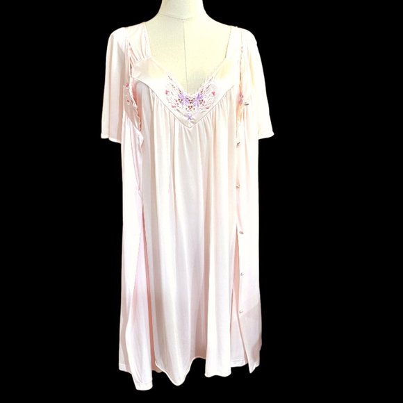 Vintage Vanity Fair Gown Robe Set Size M Pink Sleeveless Gown Short Sleeve Robe - Picture 1 of 10